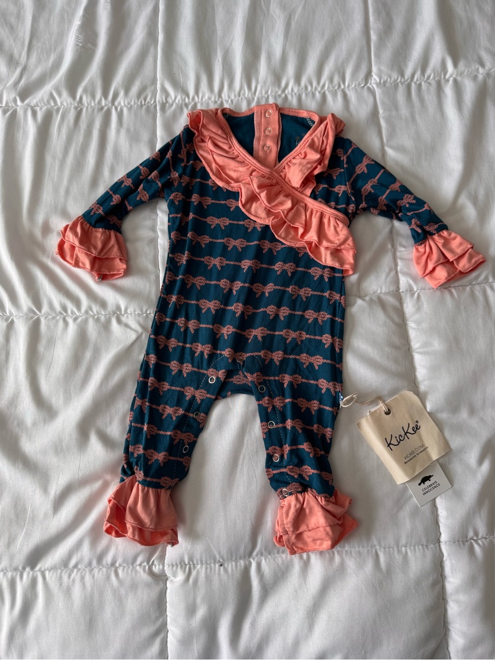 Kickee Knotted Rope Ruffle Hem Button Down Coveralls